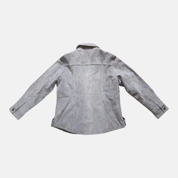 Vintage A.M.I. Suede Leather Jacket L Gray Satin Lined Western Y2K 90s - Picture 12 of 16